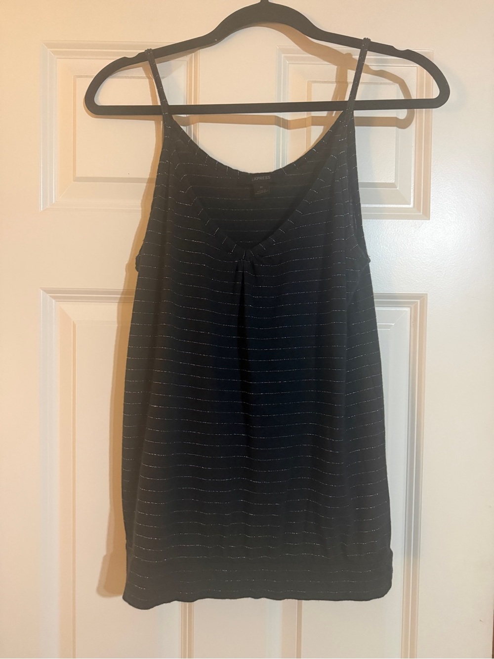 Express Black Metallic-Striped V-Neck tank- M
